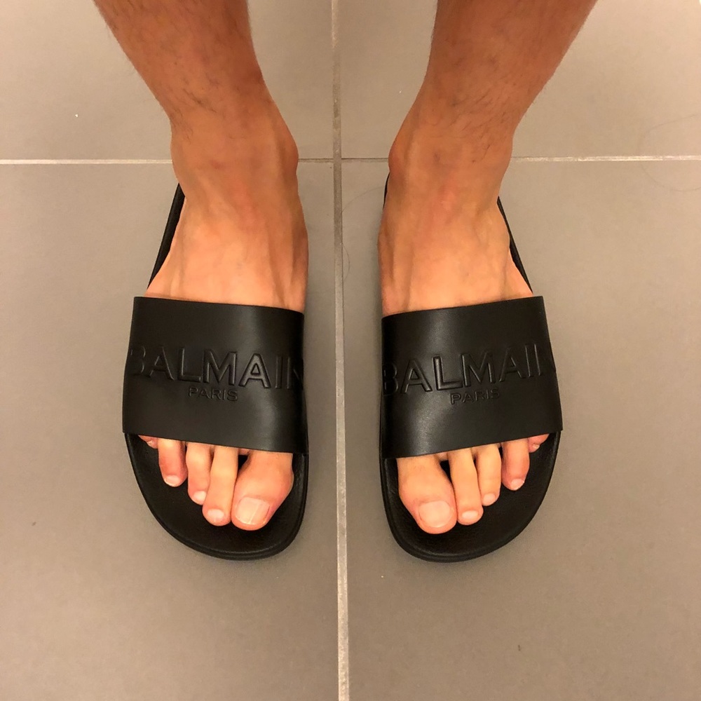 Balmain Black Leather Slides (high demand)